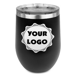 Logo Stemless Stainless Steel Wine Tumbler - Black - Double-Sided