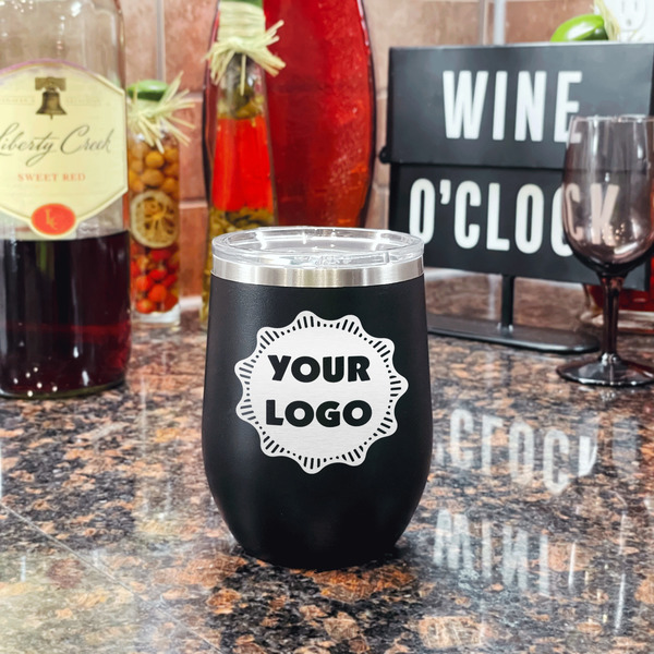 Logo Stainless Wine Tumblers - Black - Double Sided - In Context