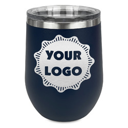 Logo Stemless Stainless Steel Wine Tumbler - Navy - Double-Sided