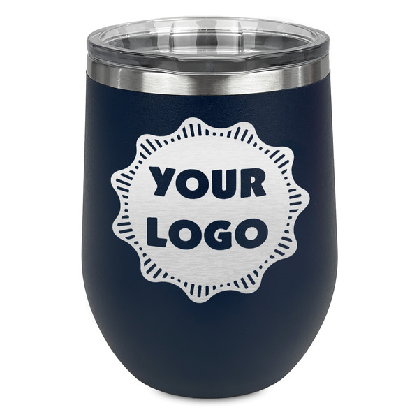 Custom Logo Stemless Stainless Steel Wine Tumbler - Navy - Single-Sided