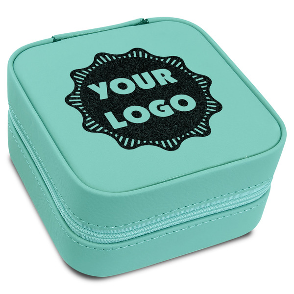 Custom Logo Travel Jewelry Box - Teal Leather