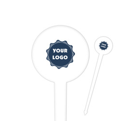 Logo 4" Round Plastic Food Picks - White - Double-Sided
