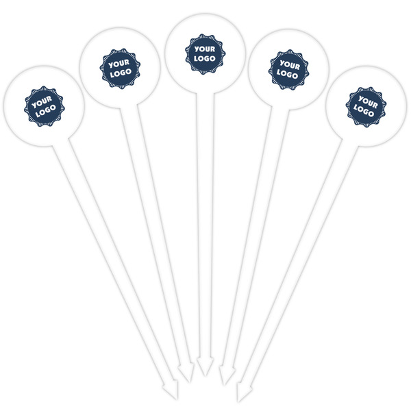 Logo White Plastic 4" Food Pick - Round - Fan View