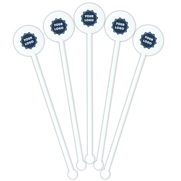 Logo White Plastic 5.5" Stir Stick - Fan View