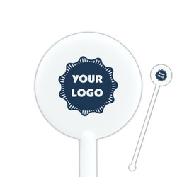 Logo 5.5" Round Plastic Stir Sticks - White - Single-Sided