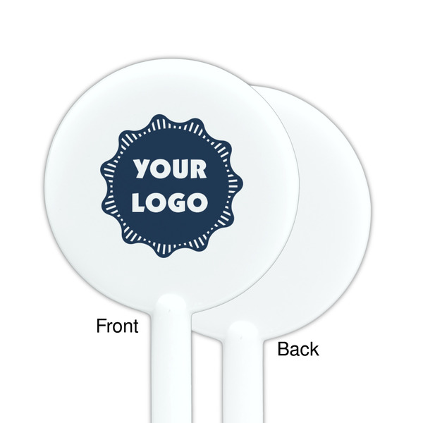 Logo White Plastic 5.5" Stir Stick - Single Sided - Round - Front & Back