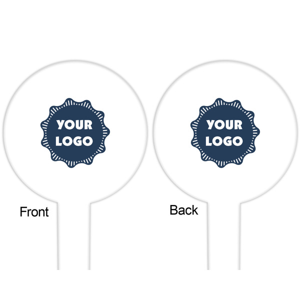 Logo White Plastic 6" Food Pick - Round - Double Sided - Front & Back