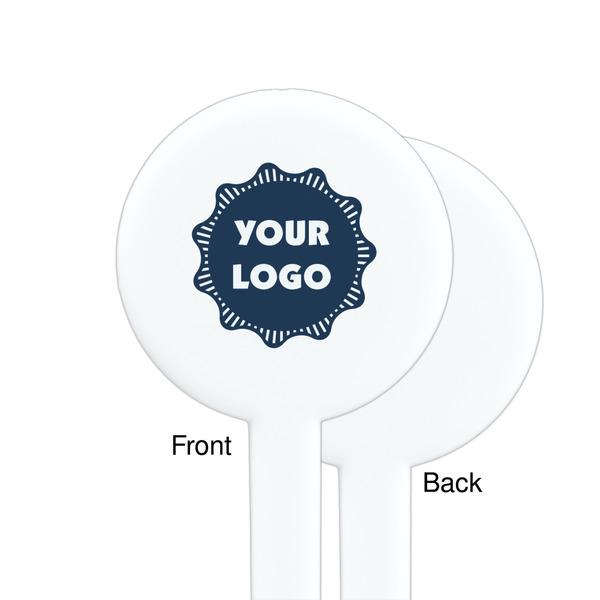 Logo White Plastic 7" Stir Stick - Single Sided - Round - Front & Back