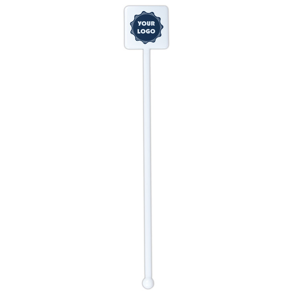 Logo White Plastic Stir Stick - Double Sided - Square - Single Stick