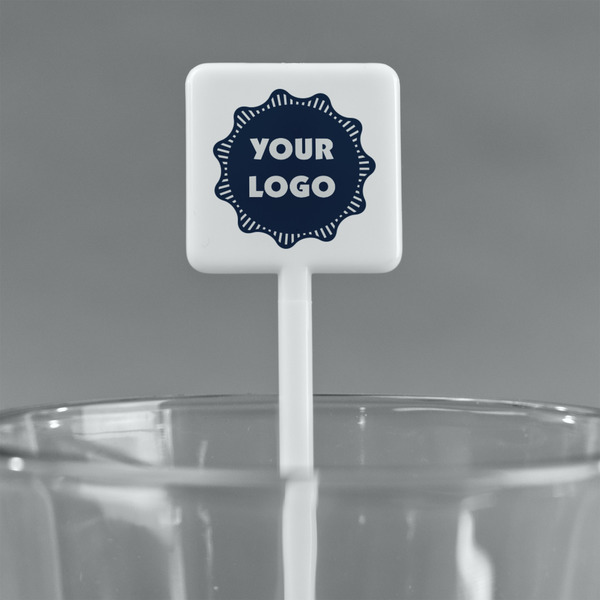 Logo White Plastic Stir Stick - Square - Main