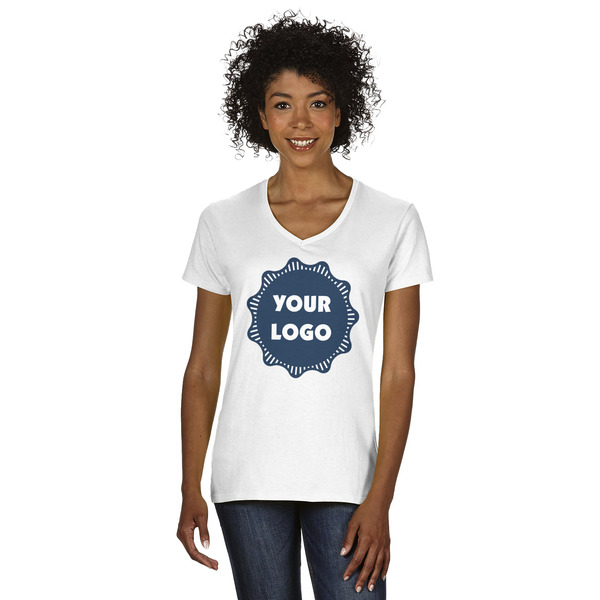 Custom Logo Women's V-Neck T-Shirt - White