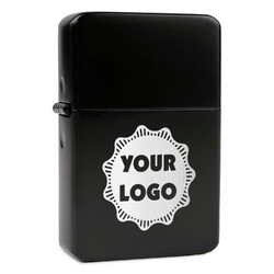 Logo Windproof Lighter - Black - Double-Sided & Lid Engraved