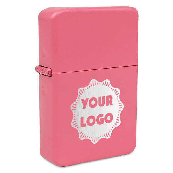 Custom Logo Windproof Lighter - Pink - Double-Sided & Lid Engraved