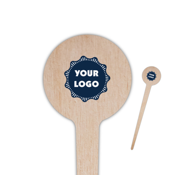 Custom Logo 4" Round Wooden Food Picks - Single-Sided