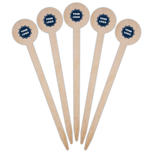 Logo Wooden 6" Food Pick - Round - Fan View