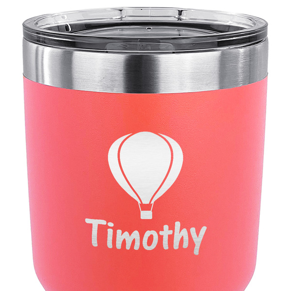 Watercolor Hot Air Balloons 30 oz Stainless Steel Ringneck Tumbler - Coral - CLOSE UP
