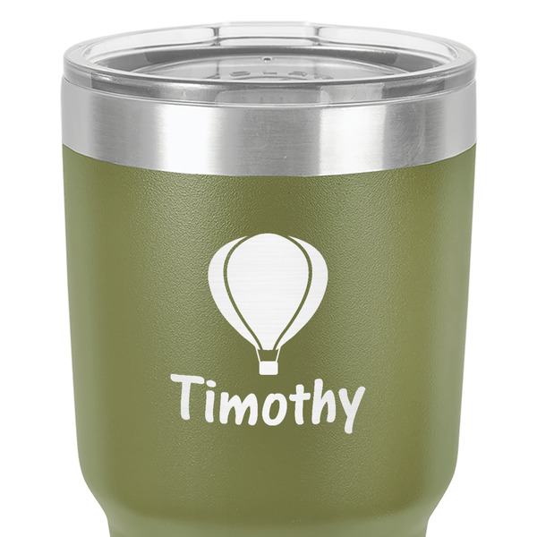 Watercolor Hot Air Balloons 30 oz Stainless Steel Ringneck Tumbler - Olive - Close Up
