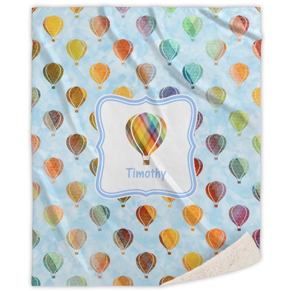 Custom Watercolor Hot Air Balloons Sherpa Throw Blanket - 60"x80" (Personalized)