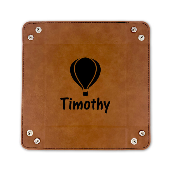 Watercolor Hot Air Balloons 6" x 6" Leatherette Snap Up Tray - FLAT FRONT