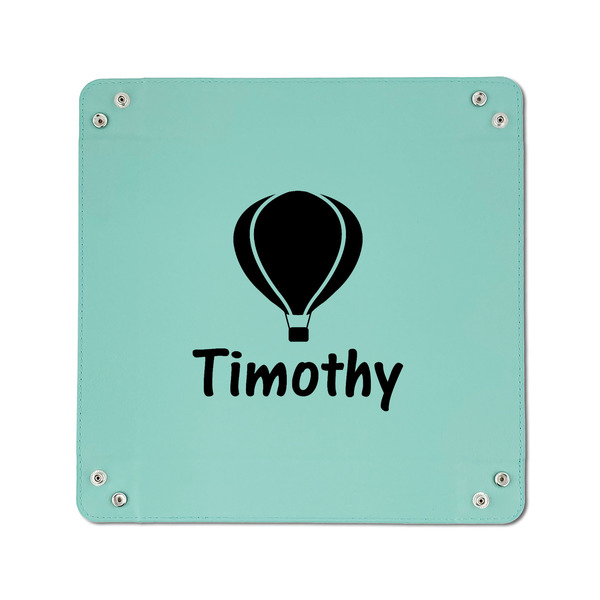 Watercolor Hot Air Balloons 6" x 6" Teal Leatherette Snap Up Tray - APPROVAL