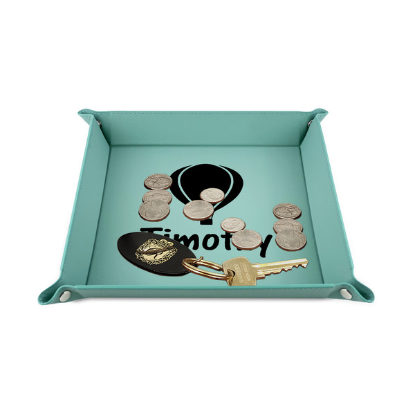 Watercolor Hot Air Balloons 6" x 6" Teal Leatherette Snap Up Tray - STYLED