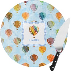 Watercolor Hot Air Balloons Round Glass Cutting Board - Small (Personalized)