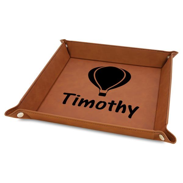 Custom Watercolor Hot Air Balloons Faux Leather Dice Tray - 9" x 9" - Rawhide (Personalized)