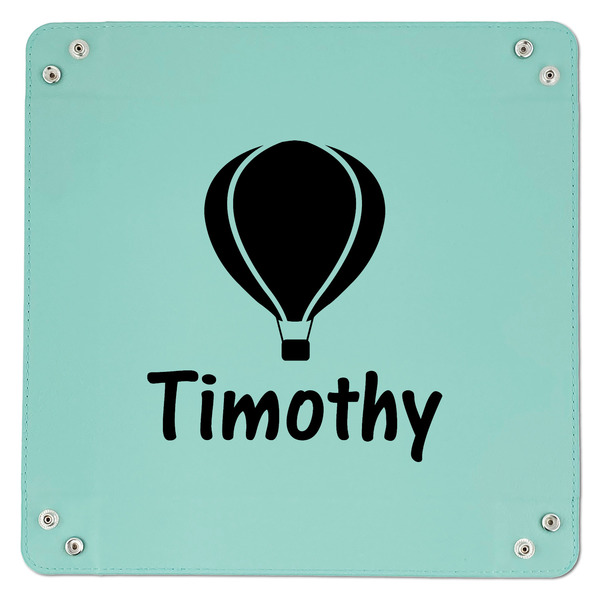 Watercolor Hot Air Balloons 9" x 9" Teal Leatherette Snap Up Tray - APPROVAL