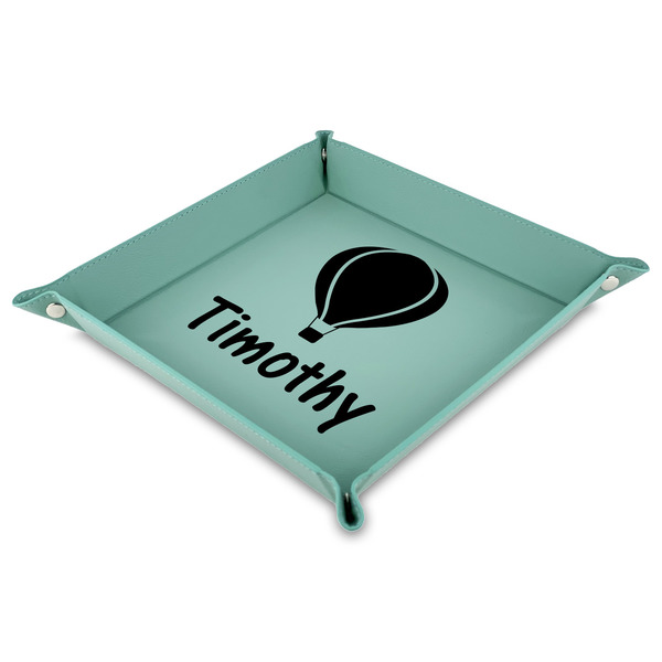 Custom Watercolor Hot Air Balloons Faux Leather Dice Tray - 9" x 9"  - Teal (Personalized)