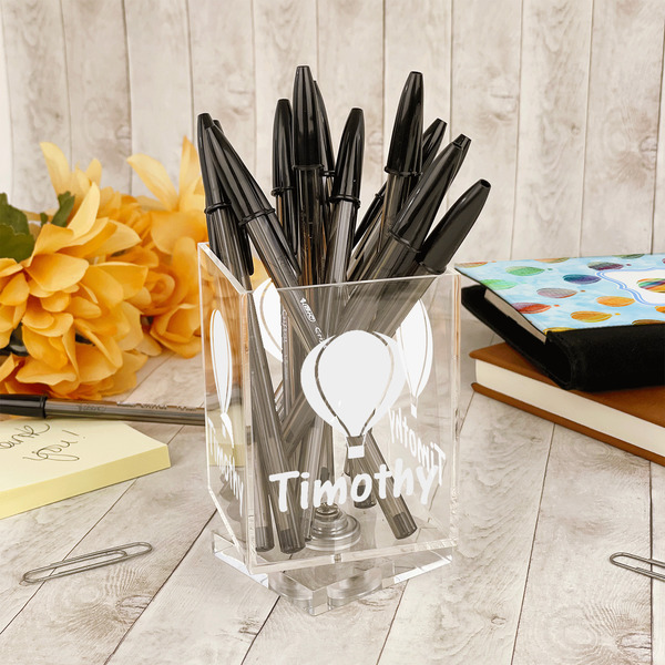 Watercolor Hot Air Balloons Acrylic Pencil Holder - IN CONTEXT