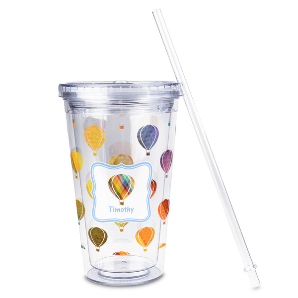 Watercolor Hot Air Balloons Acrylic Tumbler - Full Print - Front straw out