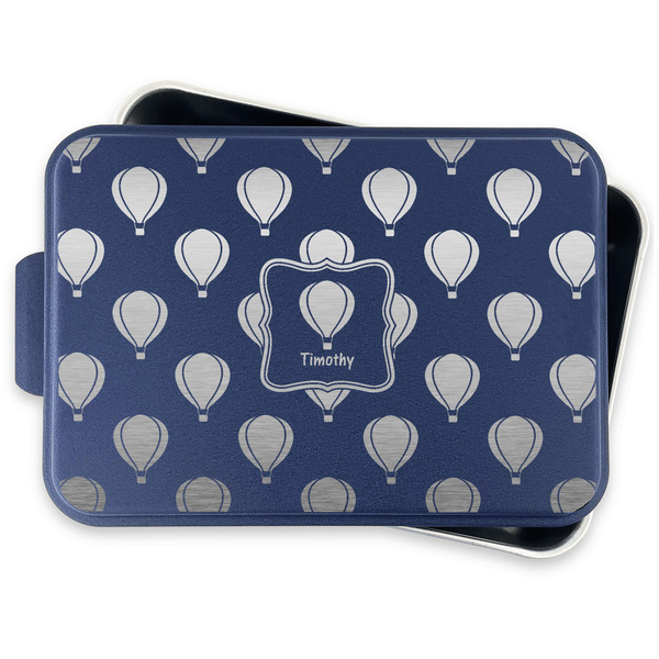 Watercolor Hot Air Balloons Aluminum Baking Pan - Navy Lid - FRONT w/lid off