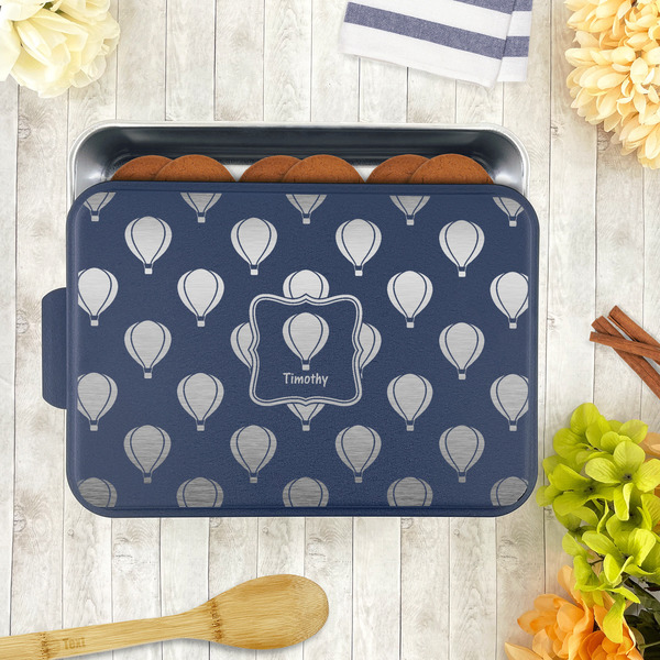 Watercolor Hot Air Balloons Aluminum Baking Pan - Navy Lid - LIFESTYLE