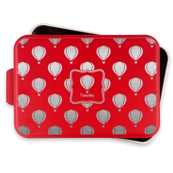 Watercolor Hot Air Balloons Aluminum Baking Pan - Red Lid - FRONT w/lif off
