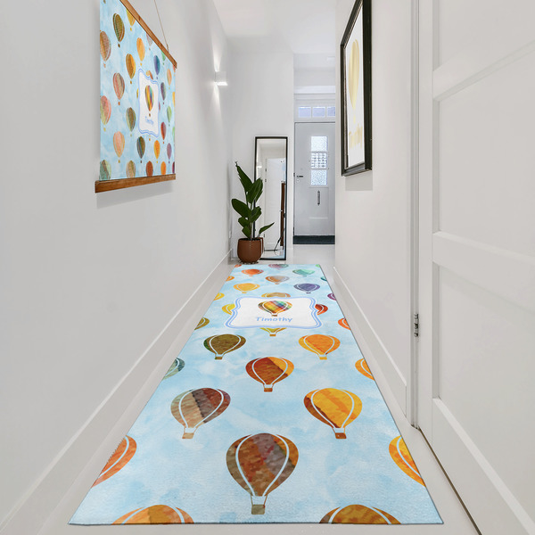 Watercolor Hot Air Balloons Area Rug Sizes - In Context (vertical)