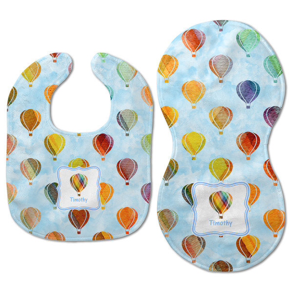 Watercolor Hot Air Balloons Baby Bib & Burp Set - Approval (new bib & burp)