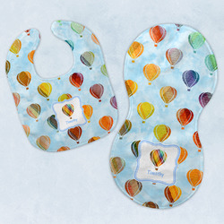 Watercolor Hot Air Balloons Baby Bib & Burp Set w/ Name or Text