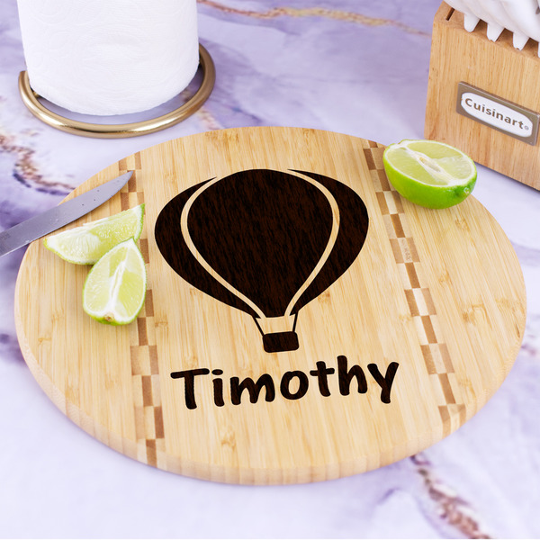 Watercolor Hot Air Balloons Bamboo Cutting Board - In Context