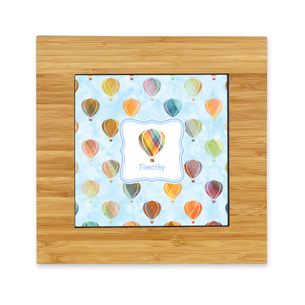 Custom Watercolor Hot Air Balloons Bamboo Trivet with Ceramic Tile Insert (Personalized)