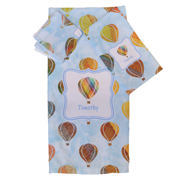 Custom Watercolor Hot Air Balloons Bath Towel Set - 3 Pcs (Personalized)