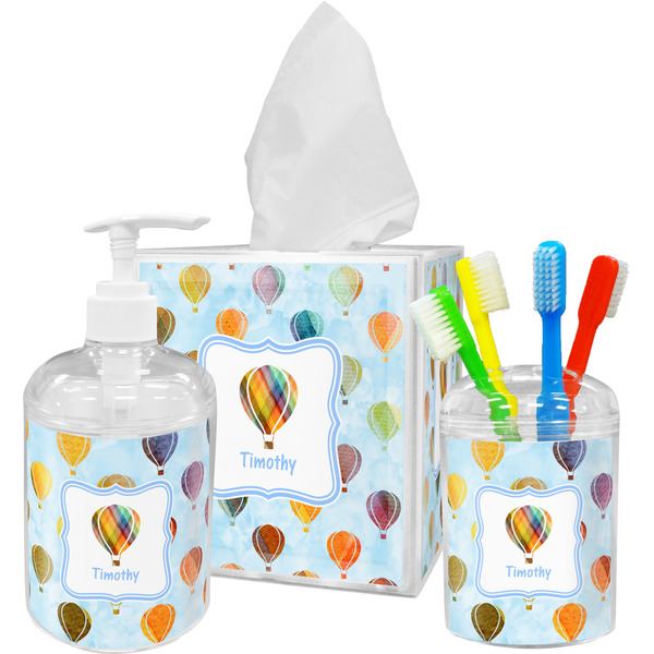 Watercolor Hot Air Balloons Bathroom Accessories Set (Personalized)