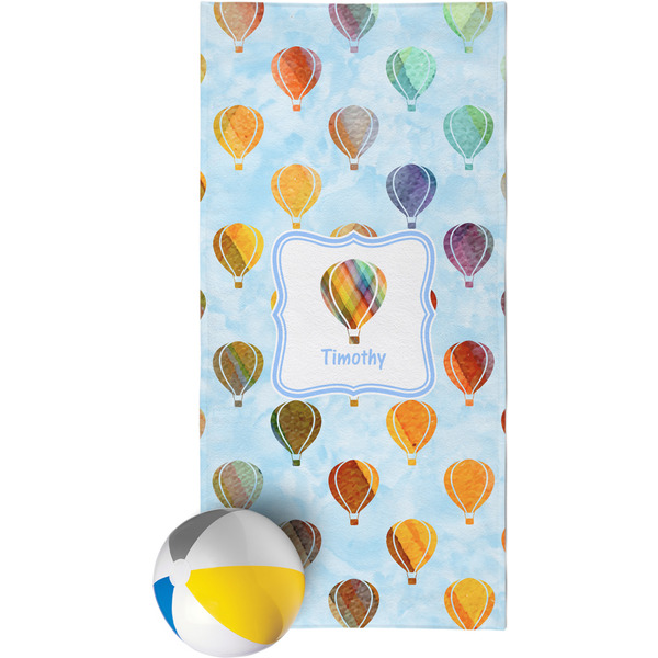 Custom Watercolor Hot Air Balloons Beach Towel (Personalized)