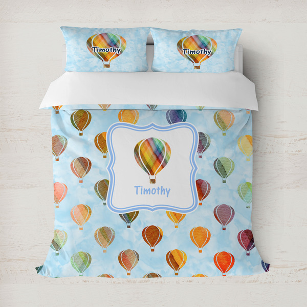 Custom Watercolor Hot Air Balloons Duvet Cover Set - Full / Queen (Personalized)