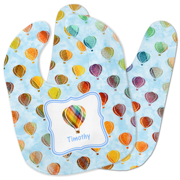 Custom Watercolor Hot Air Balloons Baby Bib w/ Name or Text