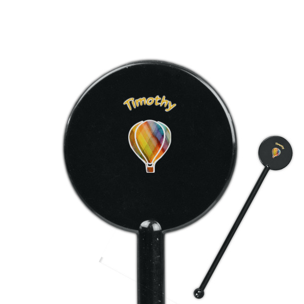 Custom Watercolor Hot Air Balloons 5.5" Round Plastic Stir Sticks - Black - Double Sided (Personalized)