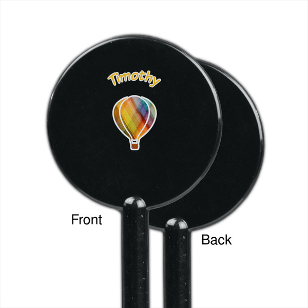 Watercolor Hot Air Balloons Black Plastic 5.5" Stir Stick - Single Sided - Round - Front & Back