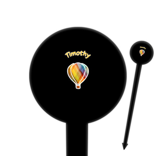 Custom Watercolor Hot Air Balloons 6" Round Plastic Food Picks - Black - Double Sided (Personalized)