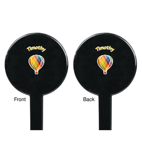Watercolor Hot Air Balloons Black Plastic 7" Stir Stick - Double Sided - Round - Front & Back