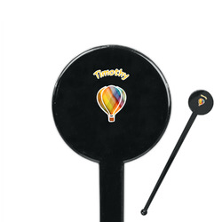 Watercolor Hot Air Balloons 7" Round Plastic Stir Sticks - Black - Single Sided (Personalized)