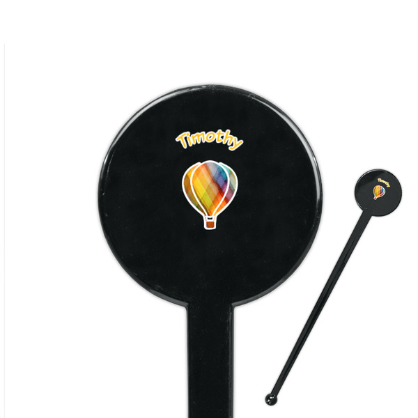 Custom Watercolor Hot Air Balloons 7" Round Plastic Stir Sticks - Black - Double Sided (Personalized)